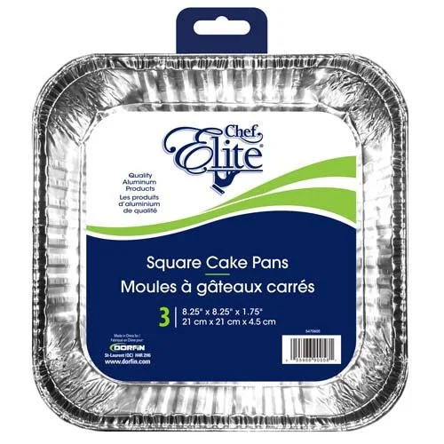 Chef Elite – Square Cake Pans – 8.25″ x 8.25″ x 1.75″ – 3Pk