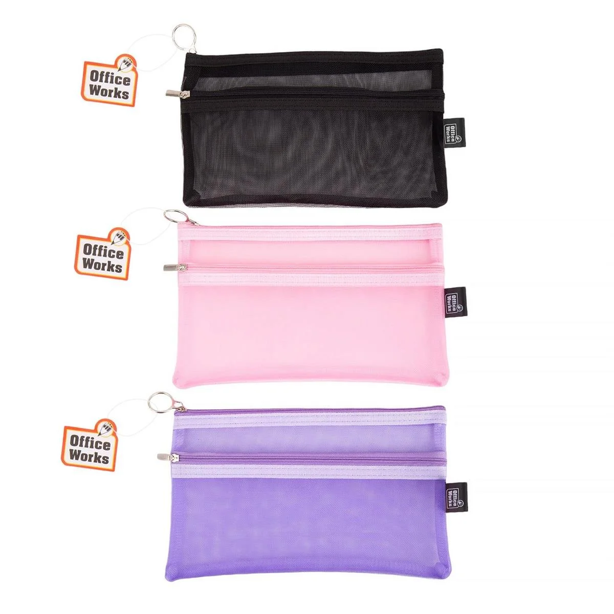 O.WKs. zipper mesh Pencil case 8.5"x5.5", 3 colors