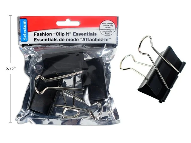3 PC BLACK BINDER CLIPS 2" (51MM) IN ZIP BAG