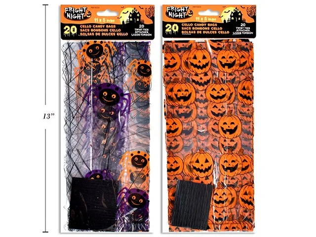 20pk 11in x 5in x 3in Hween Cello Candy Bags 2 Asst Styles