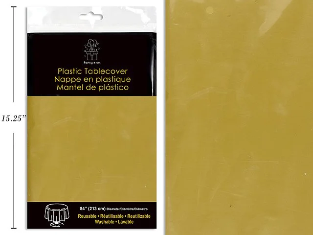 Gold Plastic Round Tablecover 84"/213cm Dia. Heavy-Duty