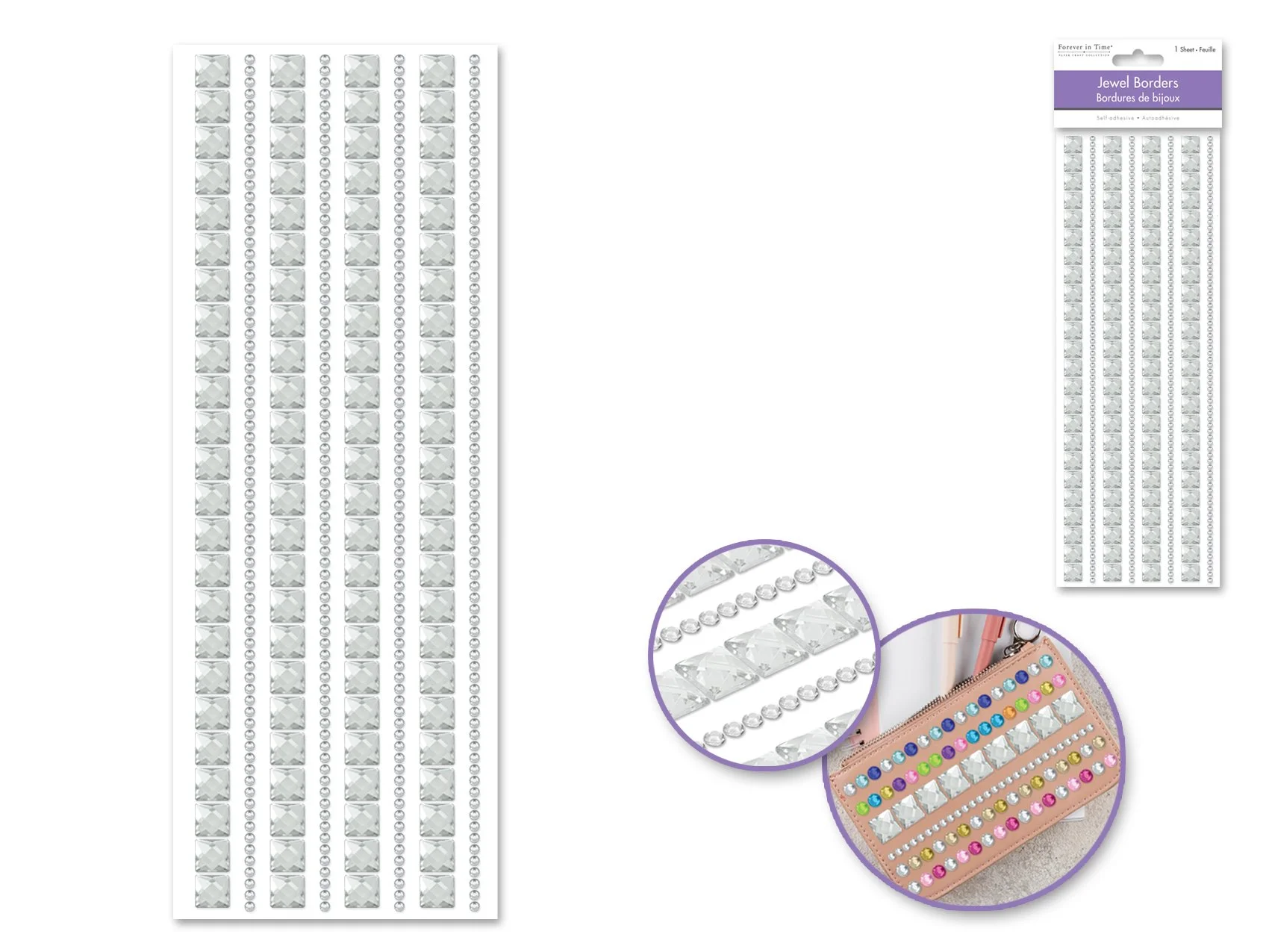 Paper Craft Sticker: 10cmx27cm Jewel Borders G) Square Lines Crystal