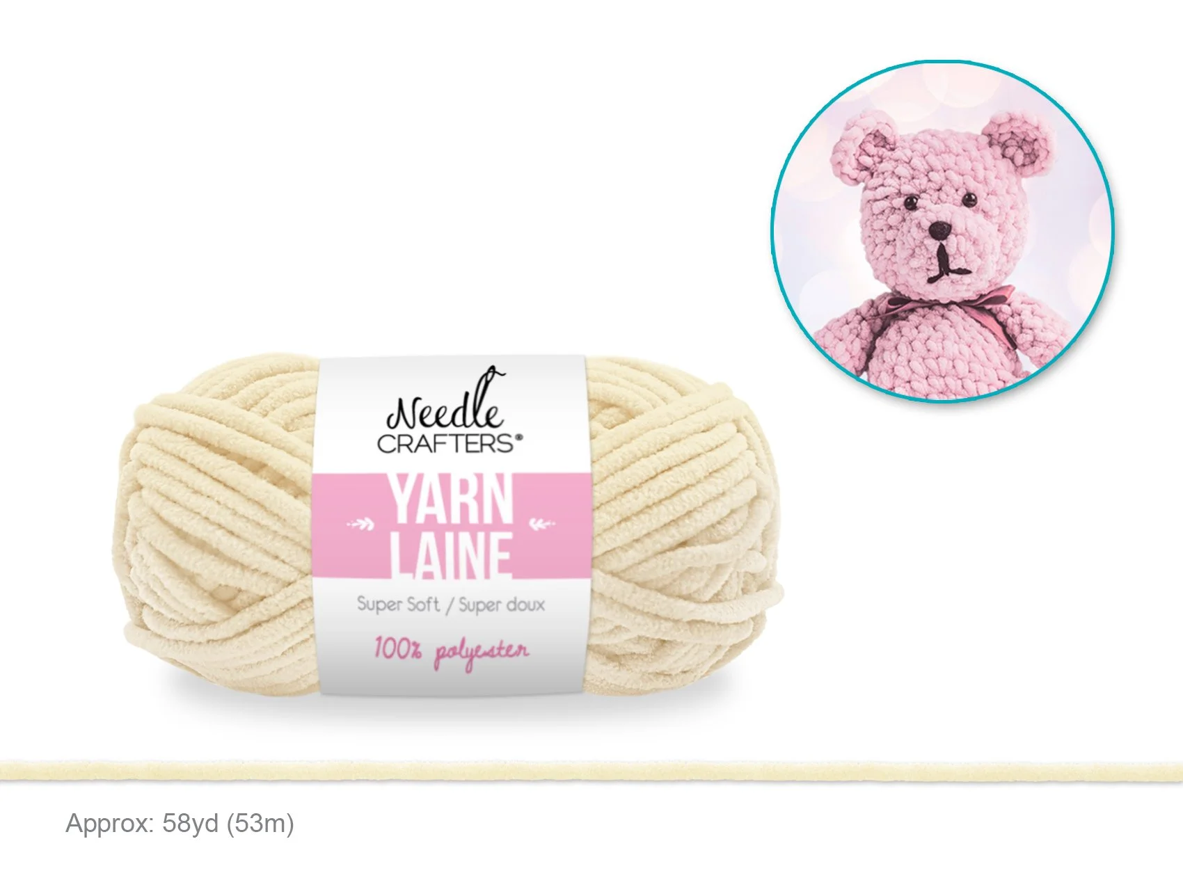 Needlecrafters: 50g Poly Chenille-Soft Yarn Ball H) Ivory