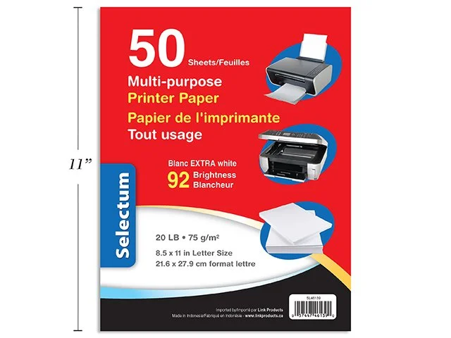 MULTI USE PRINTER PAPER 50/PK (11X8.5") 92 BRIGHT 75 GRAMS -20 LBS (PREMIUM QUALITY)