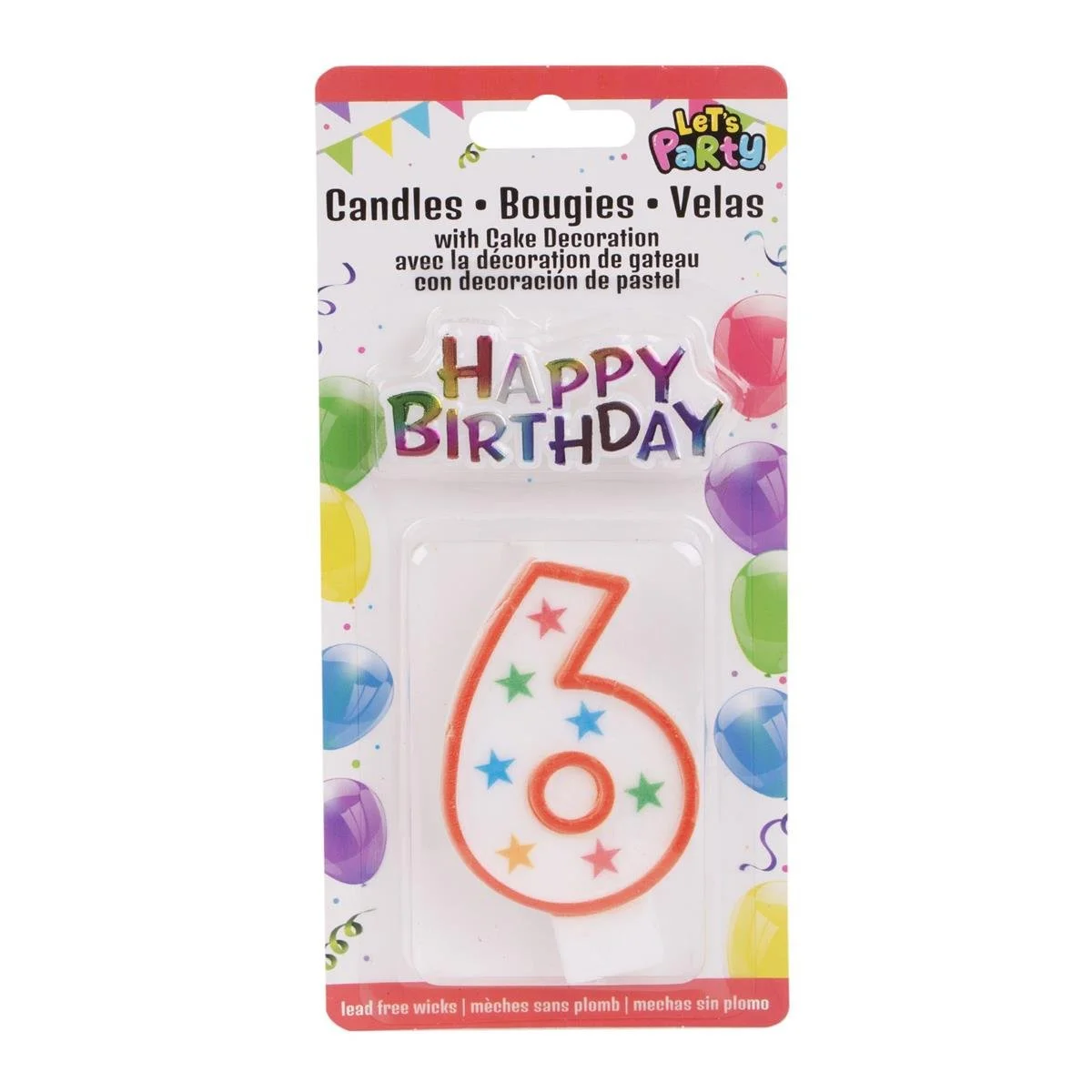 Let's Party #6 Birthday Candle set 8cmH, 6.5x3cm sign