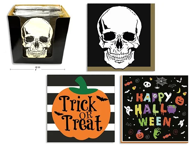 16ct Hween Luncheon Napkin in Display. 6.5in x 6.5in. 2-ply Napkin 3 Asst.