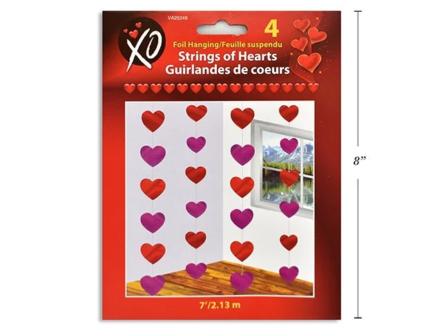 7ft 5pcs Foil Lips/Hearts Hanging Garland. 2 Cols/Pack: Red / Fuchsia