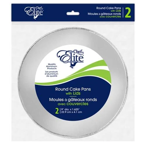 Chef Elite – Round Cake Pans with Lids – 9″ dia. x 1.625″ – 2Pk
