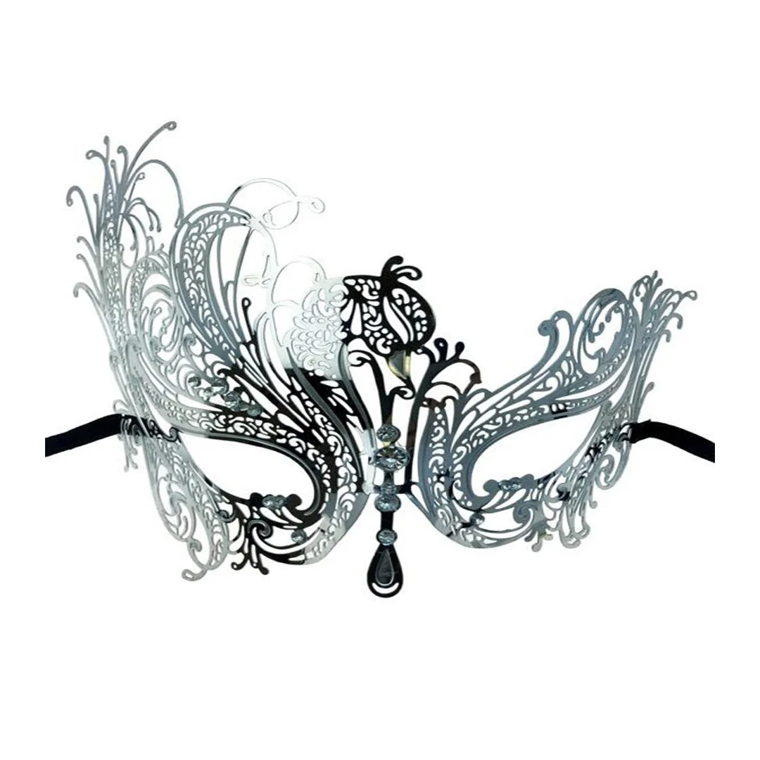 METAL VENETIAN MASK W/STONES SILVER