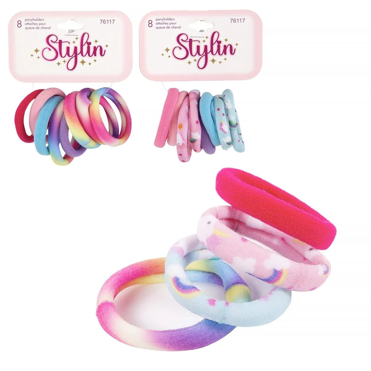 Styling G, 8-pc Terry Ponyholder 4 w tie-dye, clasp-free, 2 asst,