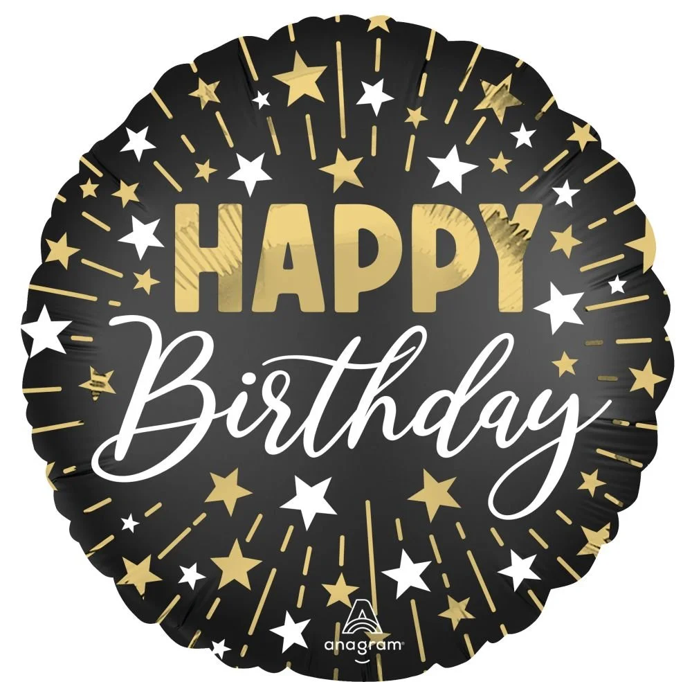 Standard Black Silver Gold Happy Birthday Balloon