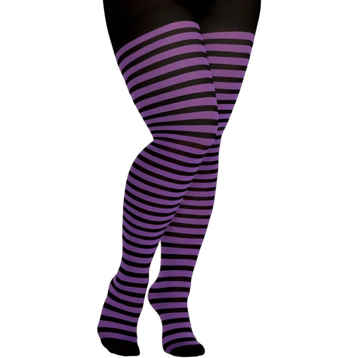 Purple & Black Striped Tights - Plus