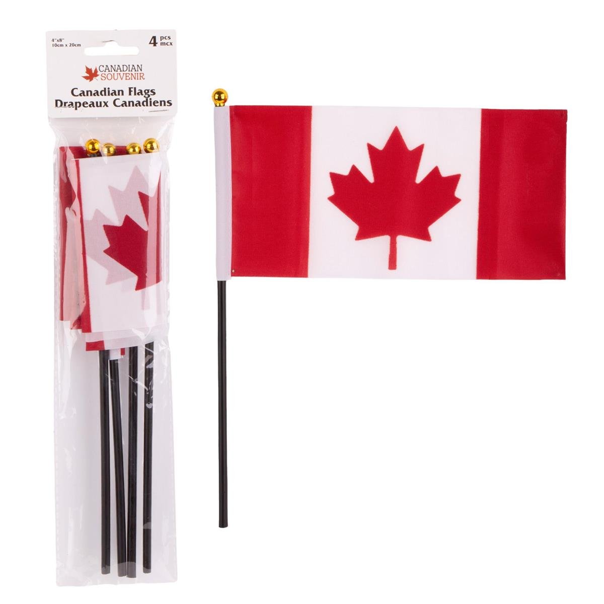 Canada 4pk 4"x6" Flags, w/10.25" Poles; Nylon