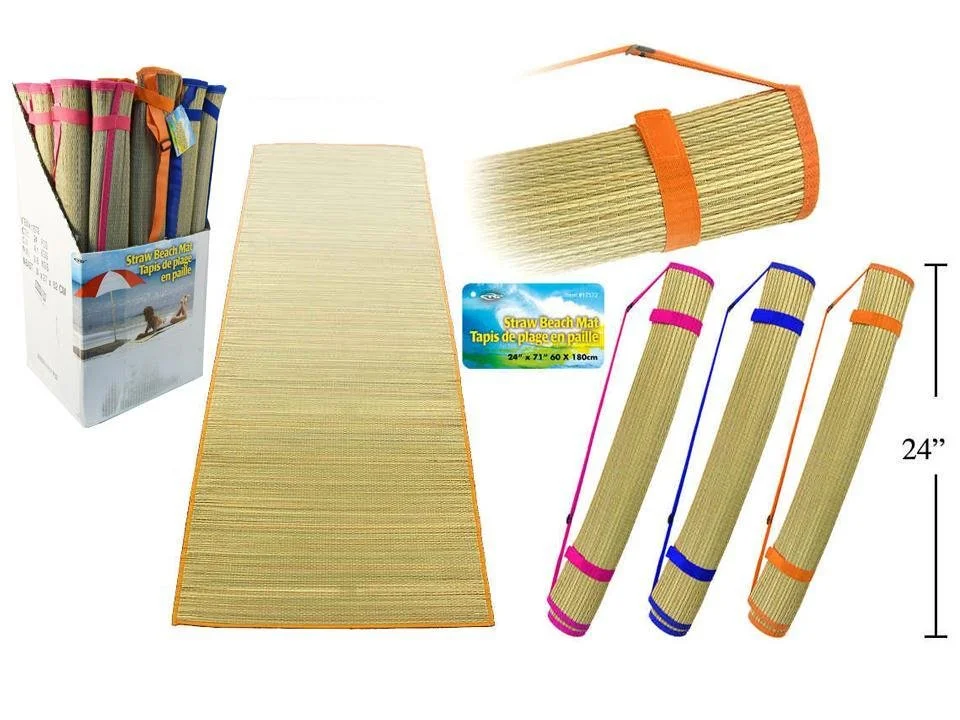24x71" Straw Beach Mat w/Strap & Velcro, 2asst.,