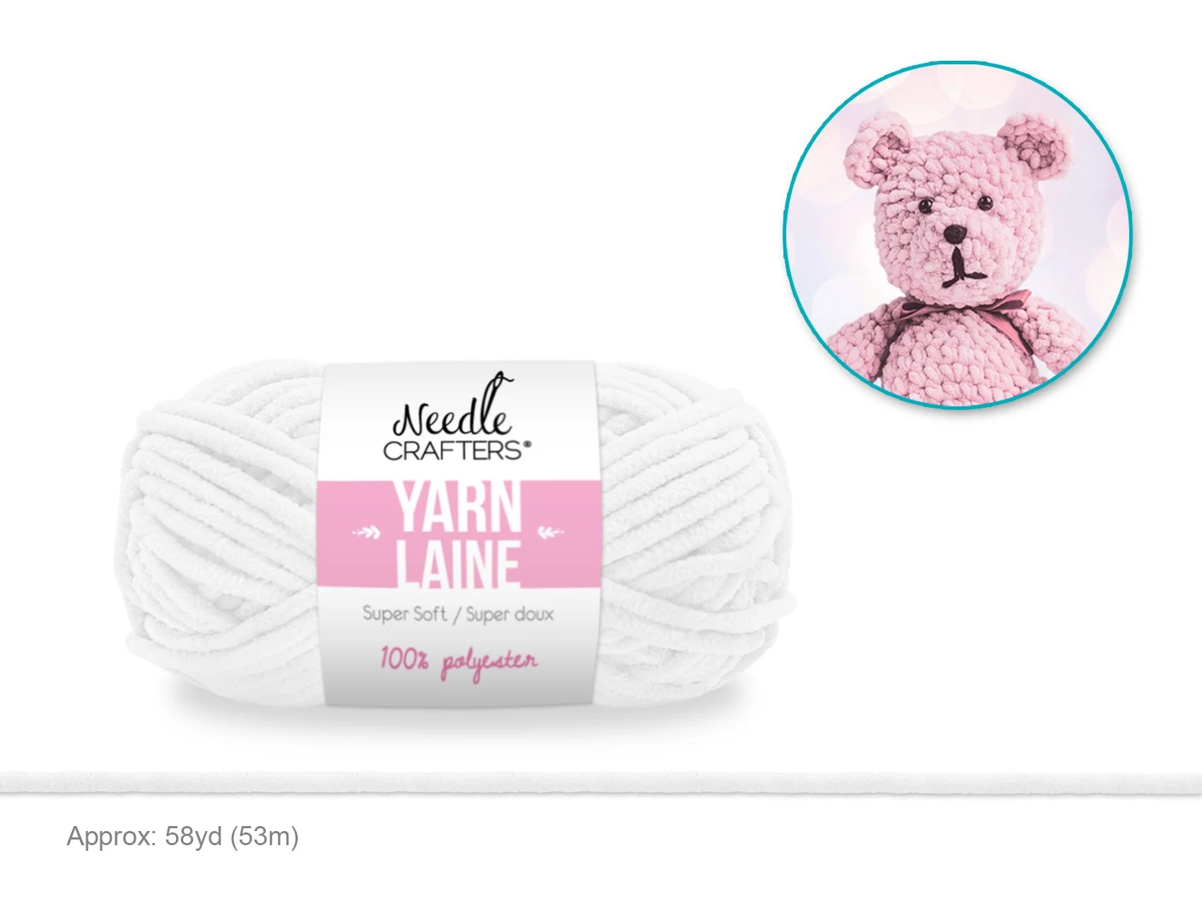 Needlecrafters: 50g Poly Chenille-Soft Yarn Ball E) White