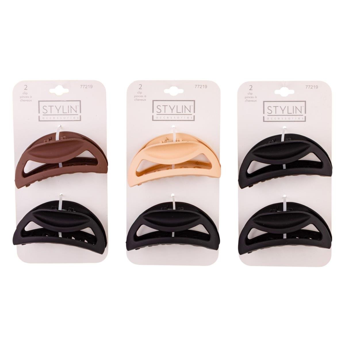 Stylin, 2-pc Curved Matte Claw Clip, 3-asst styles