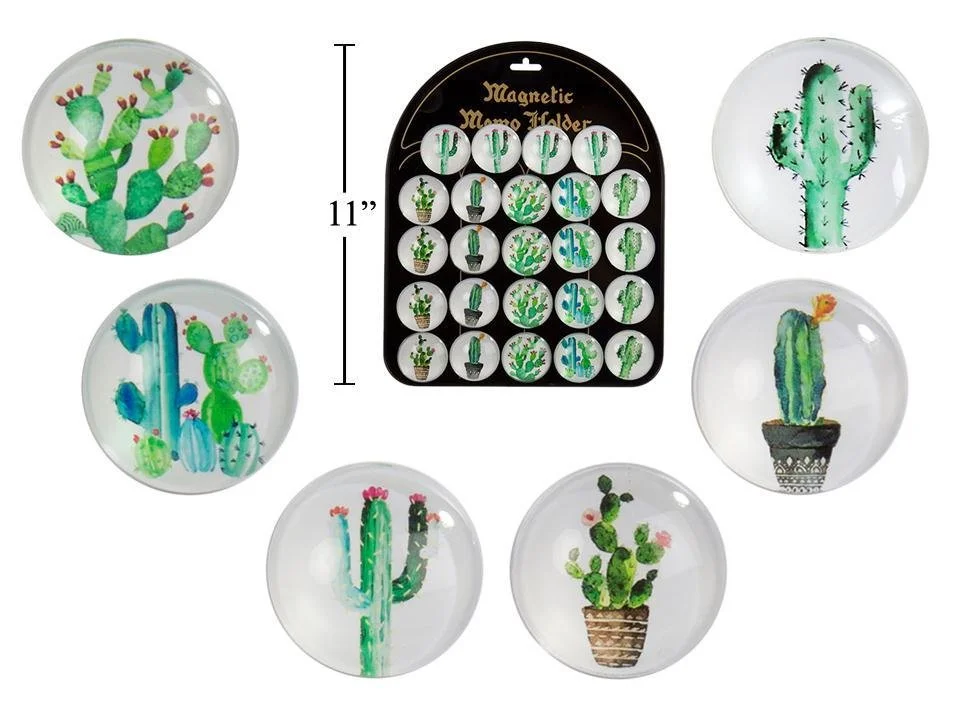 Cactus Round Glass Magnet, , 1.5", 6asst.