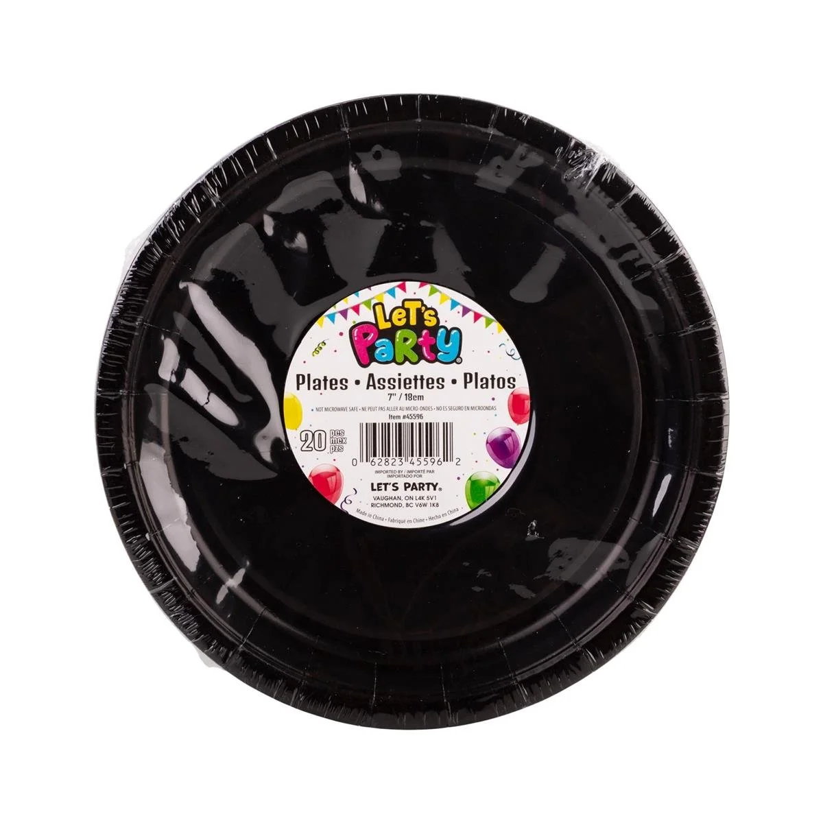 Let's Party, 20ct 7" Black Paper Plate, 350gsm