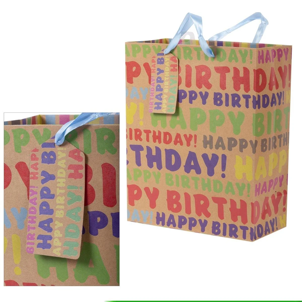 Paper T. Large Gift Bag, Bday 180GSM, Satin Ribbon