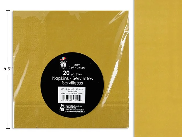 Gold Lunch Napkins 20/pk 2Ply 6.5x6.5" 13x13" opened