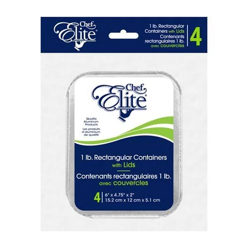 Chef Elite – 1lb Rectangular Container with Lids – 6″ x 4.75″ x 2″ – 4Pk
