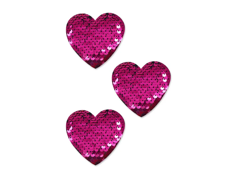 Paper Craft Emb: 2.4" Puffy Sequin Reversible Heart 3D Sticker 3pc A) Pink