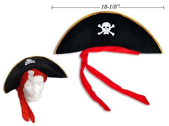 18-1/8in x 7-7/8in Velvet Pirate Hat w/Gold Trim
