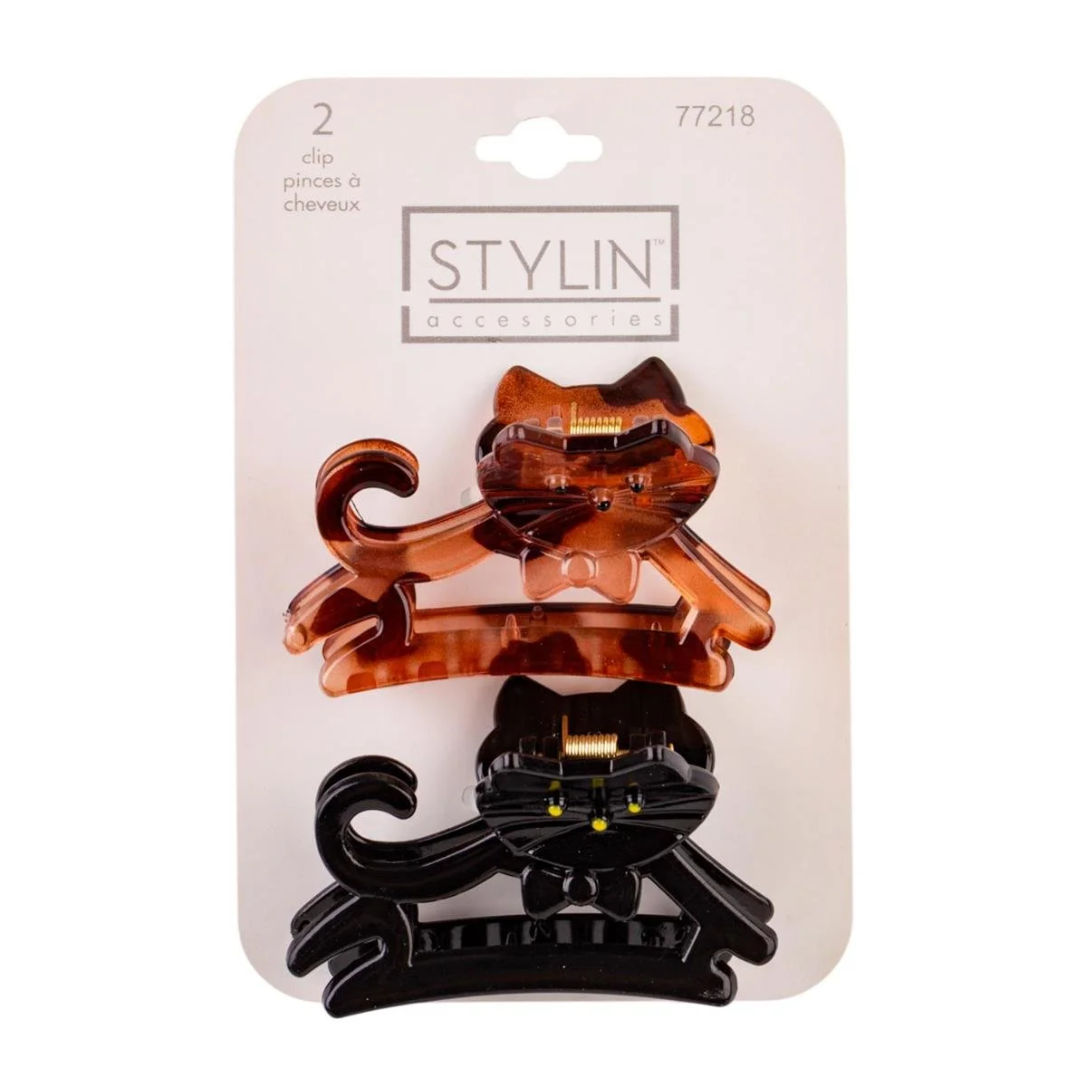 Stylin, 2-pc Cat Claw Clip, solid gloss black and clear tort