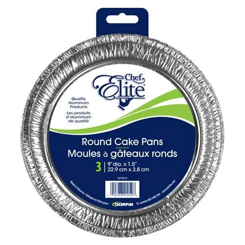 Chef Elite – Round Cake Pans – 9″ dia. x 1.5″ – 3Pk