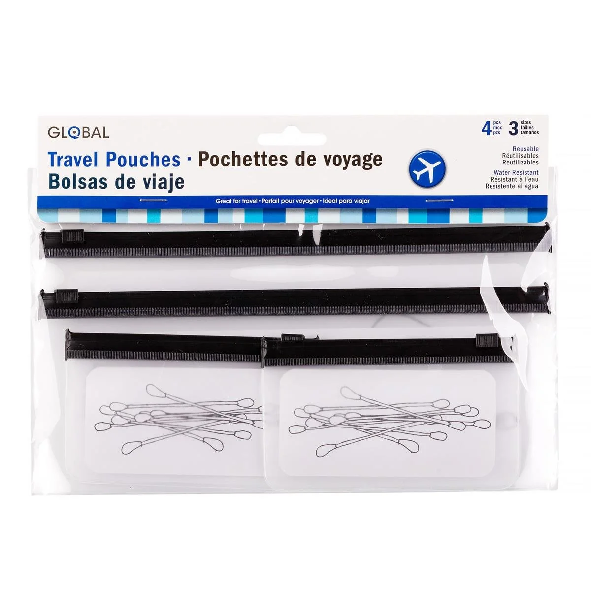 Global, 4-pc Travel Pouches, black trim