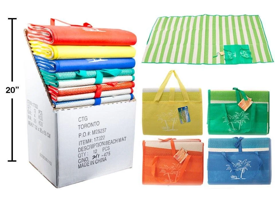 Foldable PP Beach Mat 35"x71",4asst w/Non-Woven Closure