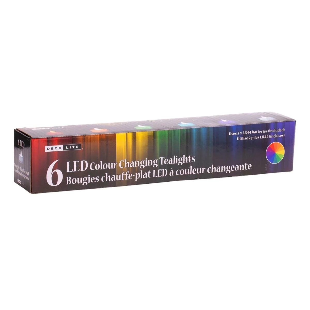 Deco Lite 6pk Colour-Changing Tealights, col box (2xLR44 inclu)