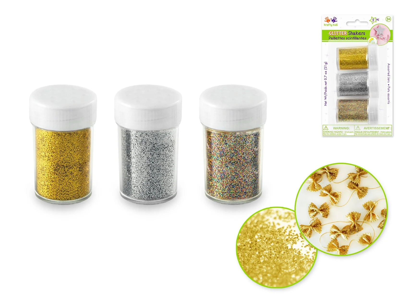 Twinkle Town: 21g Glitter Shaker Jars 3x7g Asst w/Screw-Top A) Gold/Silver/Multi