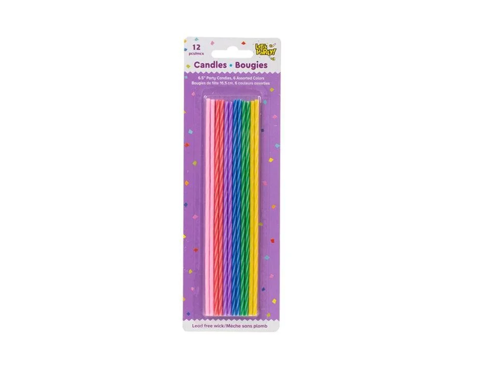 Let's Party, 12-pc Skinny BD Candle 6.5, 6 Colors