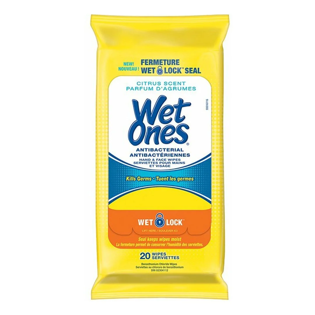 WET ONES WIPES CITRUS ANTIBACTERIAL TRAVEL PACK 20'S