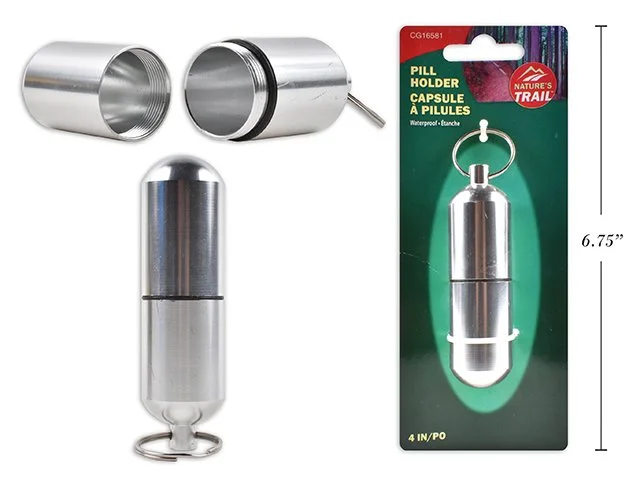 4in Stainless Steel Waterproof Pill Holder Keychain