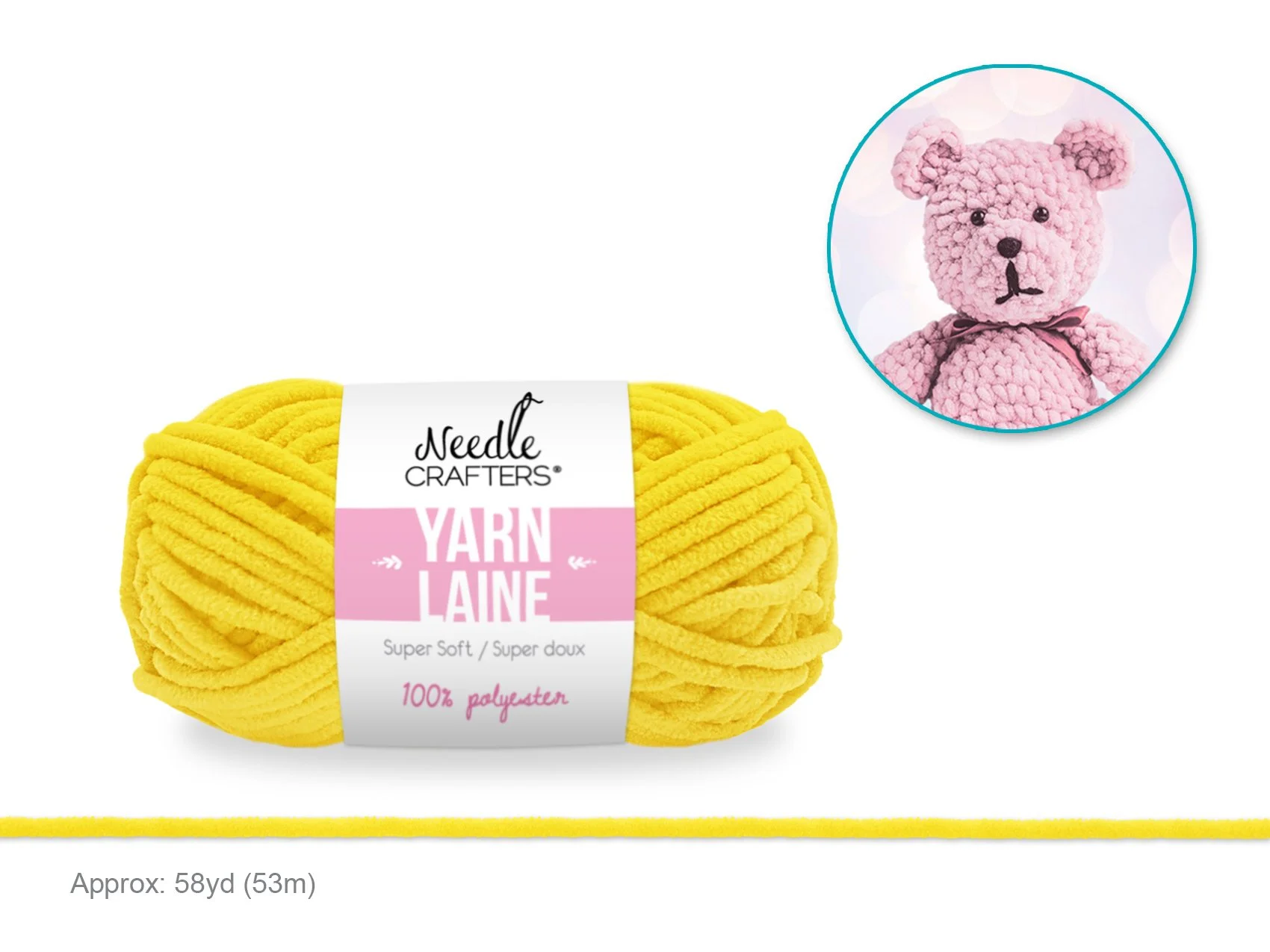 Needlecrafters: 50g Poly Chenille-Soft Yarn Ball D) Yellow