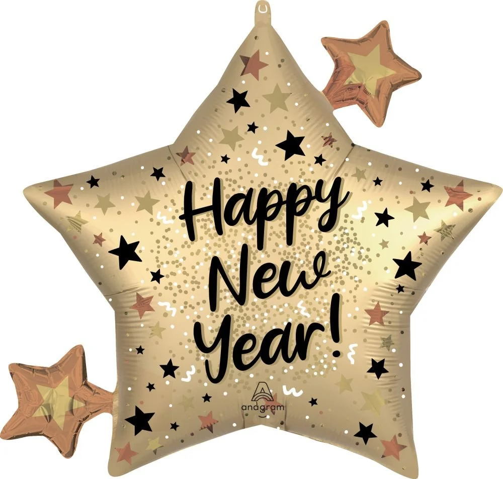 SuperShape Satin New Year Natural Sparkle Star Balloon