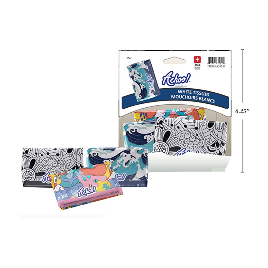 Achoo!!! Slim Wallett Pack Tissues Waves 10/Pk Assorted Designs