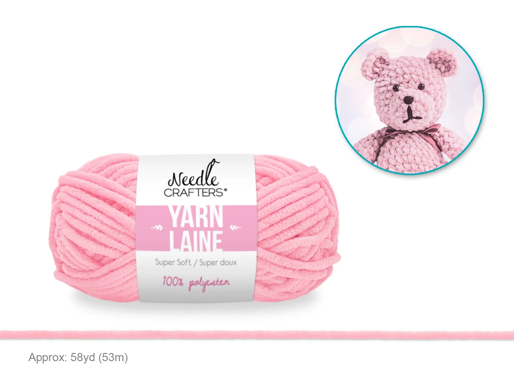 Needlecrafters: 50g Poly Chenille-Soft Yarn Ball F) Baby Pink
