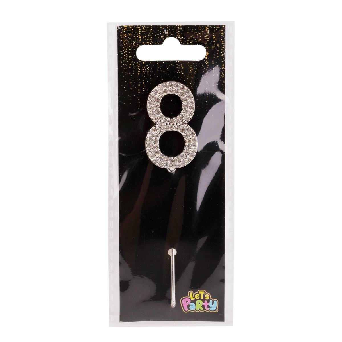 Let's Party #8 Rhinestone Numeral Cake Topper 4cmH, silver