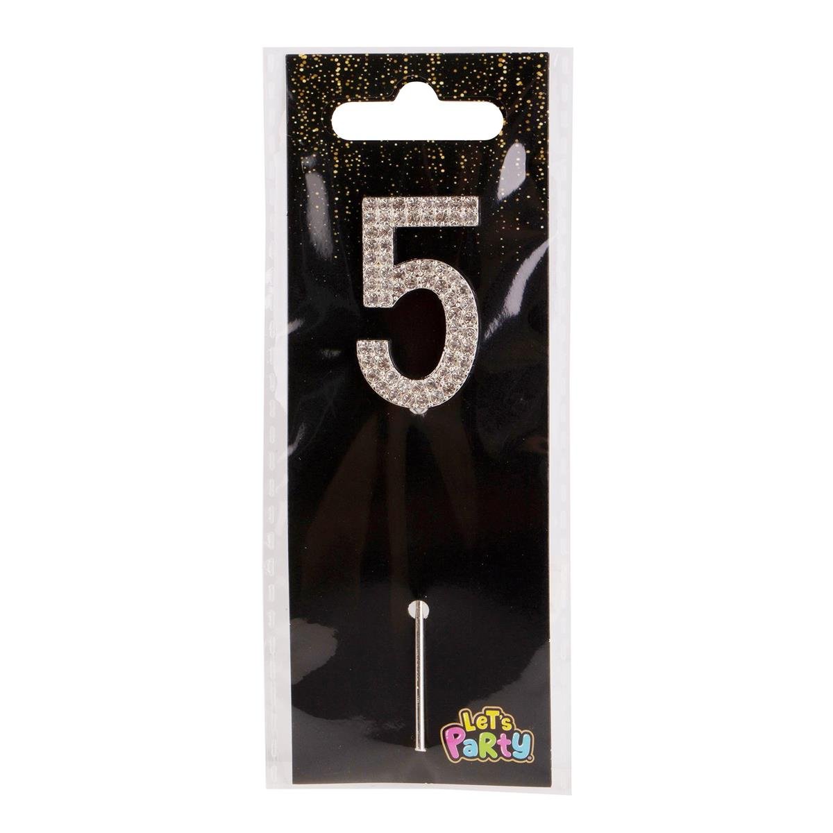 Let's Party #5 Rhinestone Numeral Cake Topper 4cmH, silver