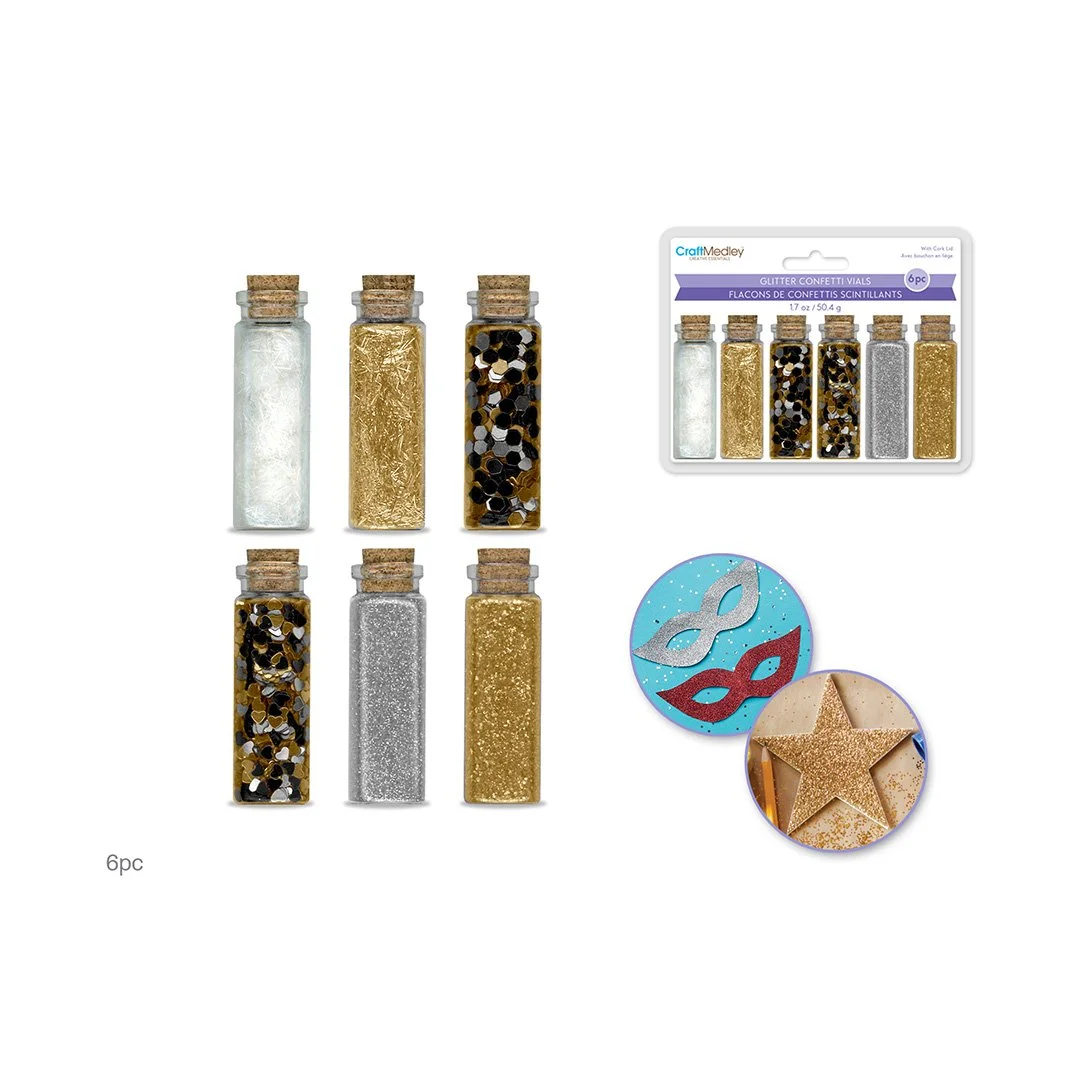 Craft Medley: Glitter/Confetti Vials with Cork Lid - Metallique