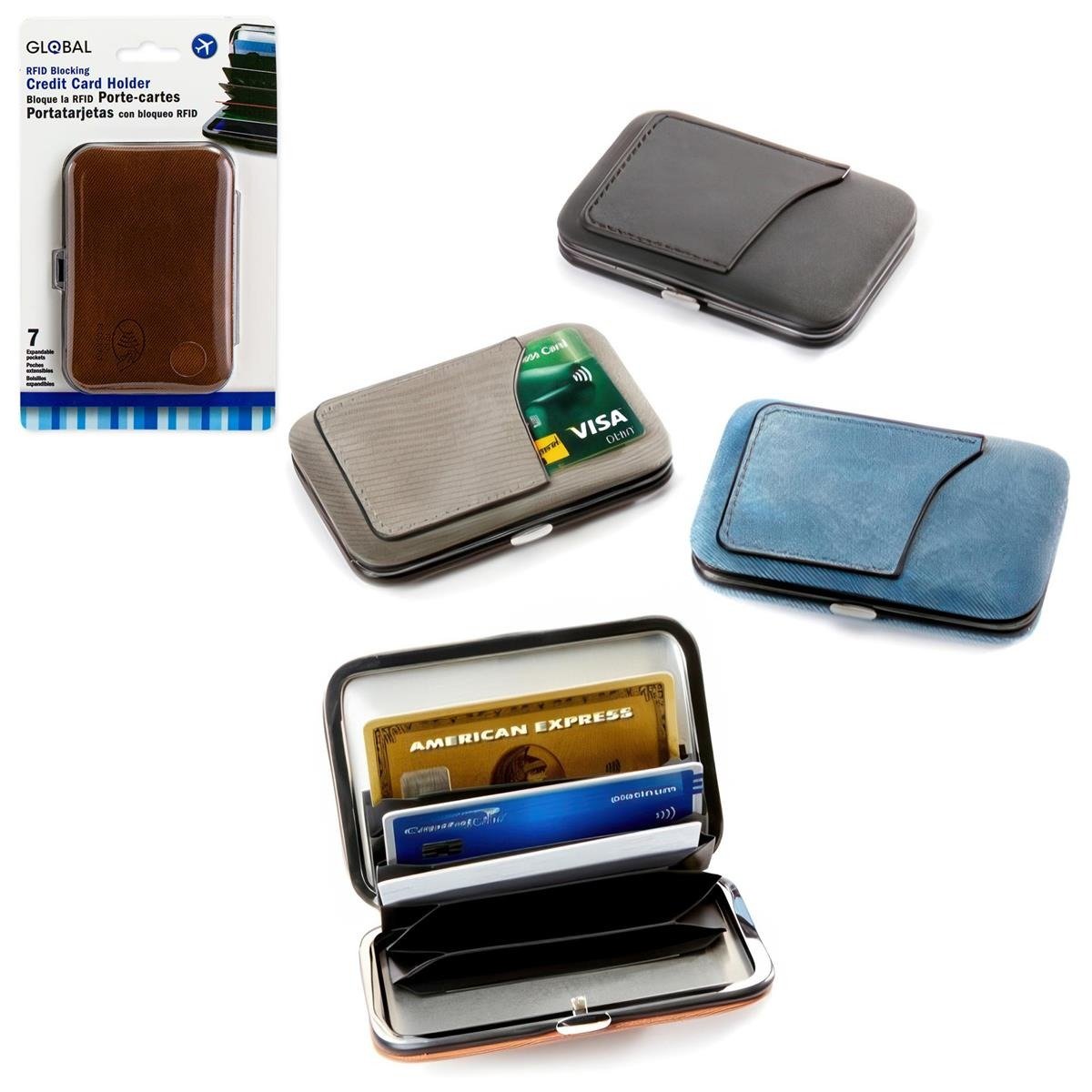 Global RFID Credit Card Holder, 7 Slots, 4-Asst