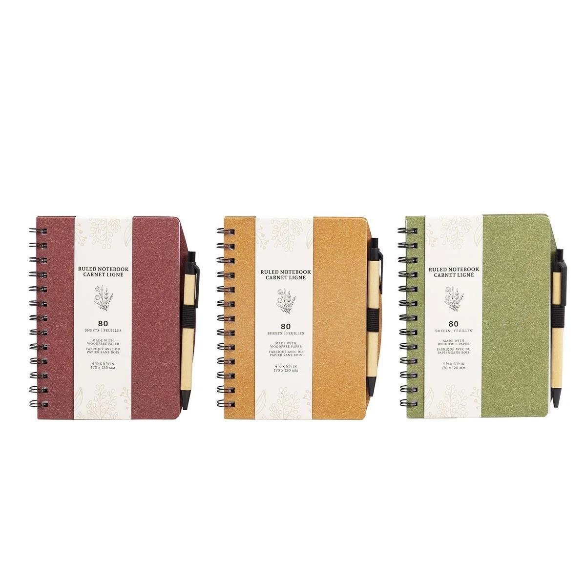 O.WKs Fiber Notebook w/ Ball pen 80s/70g ruled 125x170mm