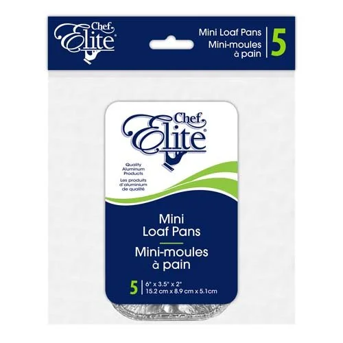 Chef Elite – Mini Loaf Pan – 6″ x 3.5″ x 2″ – 5Pk