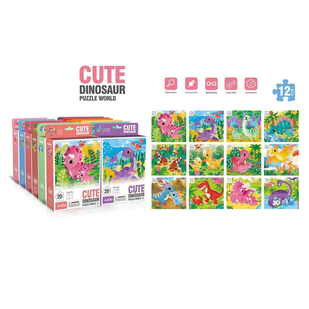 20pcs Puzzle, Dinosaur Series, 8.3"x7.5"