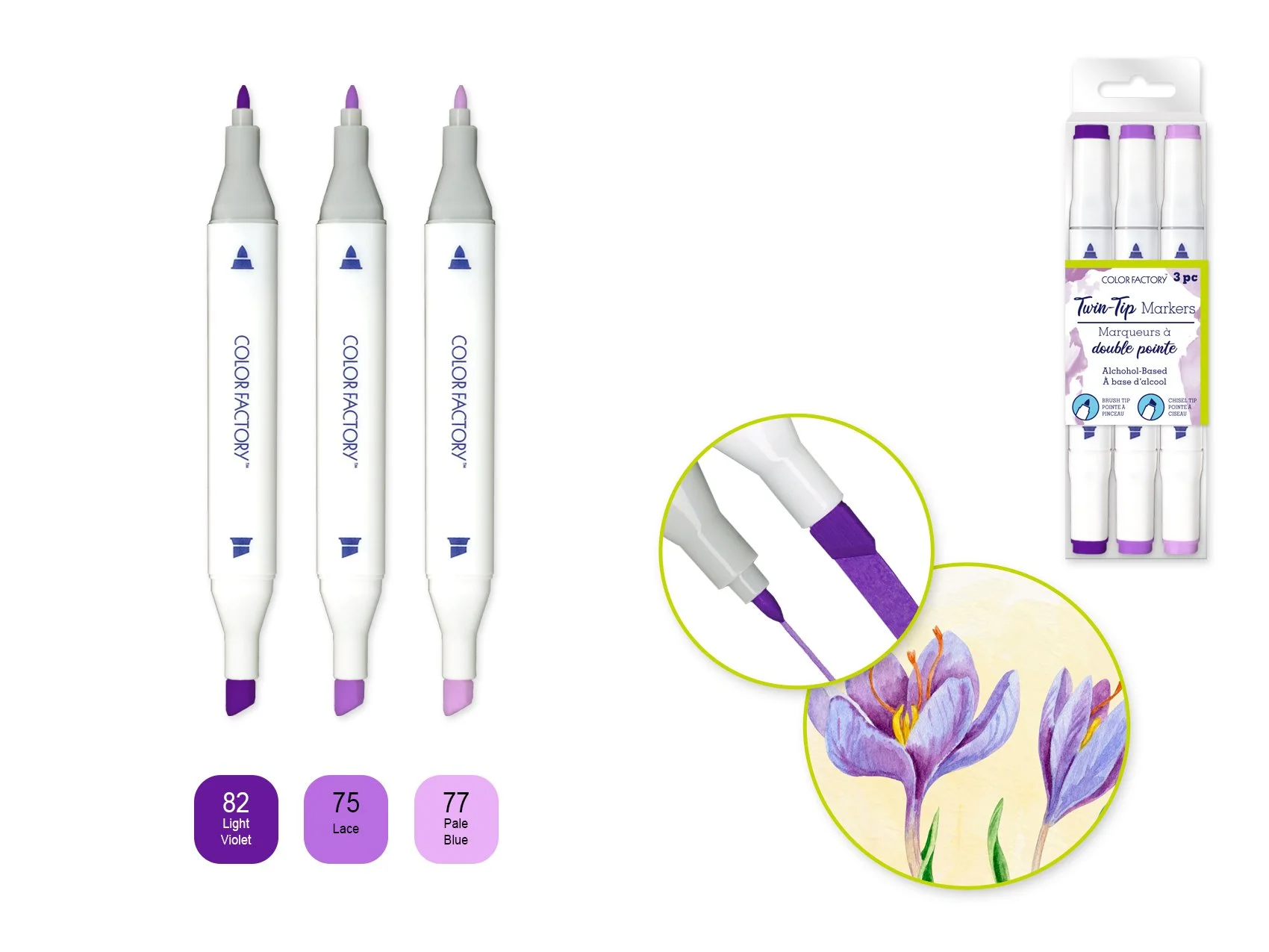 Color Factory: Alcohol Based Twin Markers Fine+Chisel Tips 3pk C) Viola