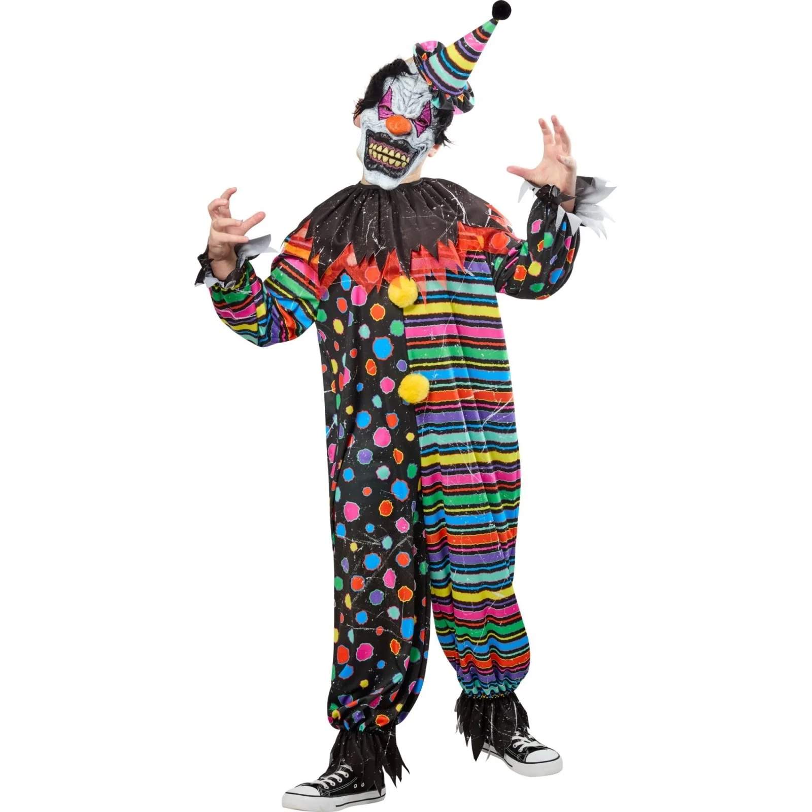 Neon Creepy Clown Kids Costume - Medium