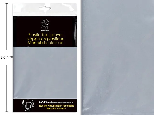 Silver Plastic Round Tablecover 84"/213cm Dia. Heavy-Duty